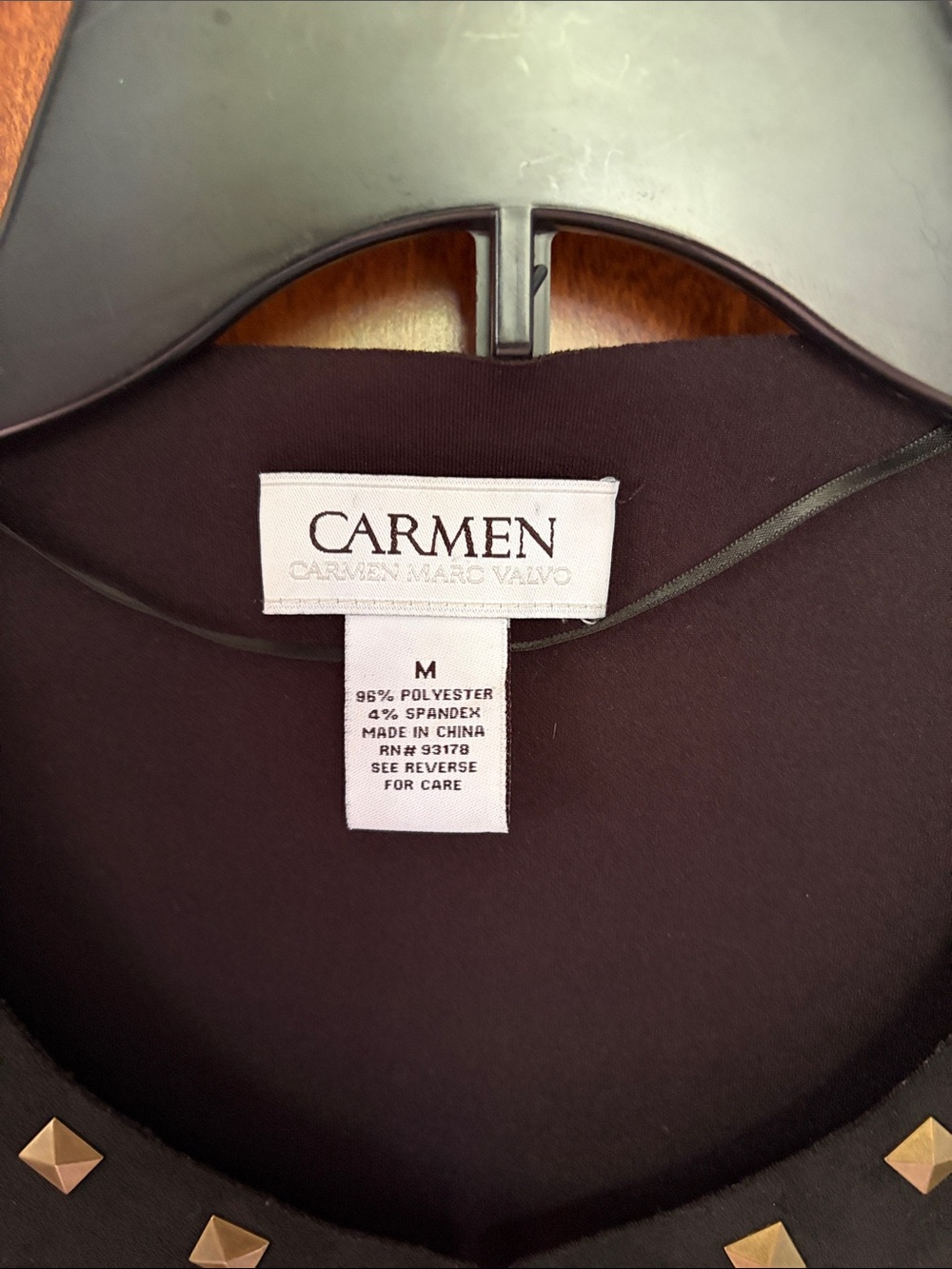 Carmen Marc Valvo Black Stud-Trim Open Front Jacket w/eye-hook at the top-Size M - Picture 3 of 8